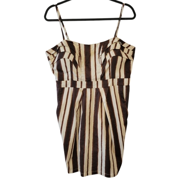 Marilyn Monroe Brown Striped Cotton Corset Dress Size XL - Picture 1 of 4